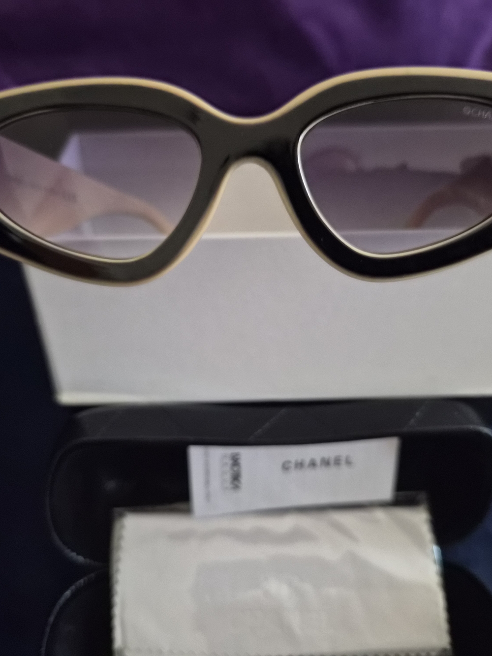 Chanel Women's Black and Gold Cat-Eye Sunglasses